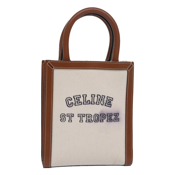 CELINE Mini Vertical Cabas Hand Bag Canvas 2way White Auth 82073 - Picture 1 of 16